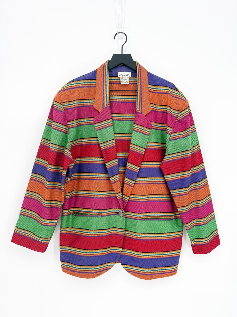 Vintage 80s 90s Capezio Rainbow Striped Woven Cotton Blazer Jacket Women’s Large